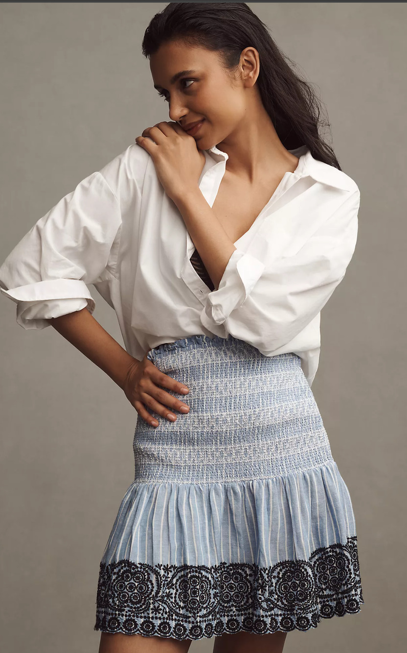NWT Anthropologie Maeve Smocked Embroidered Linen Mini Skirt - Small